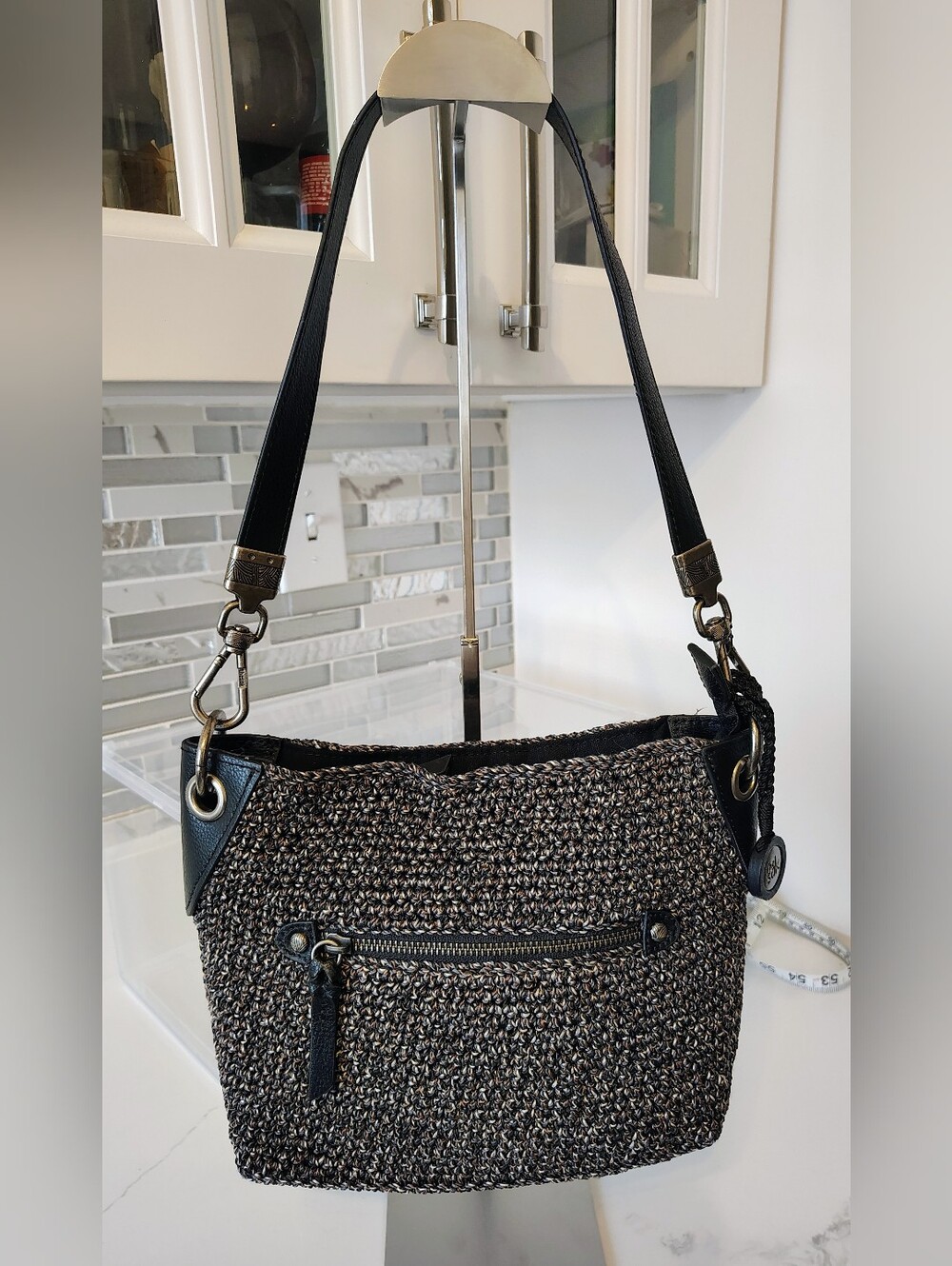 NWOT The Sak Shoulder Bag - Woven Black, Cream, Gray w/Gunmetal Hardware